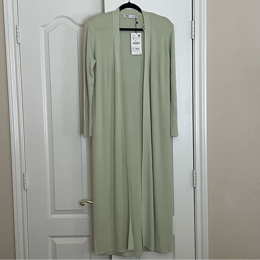 NWT Zara long light green cardigan